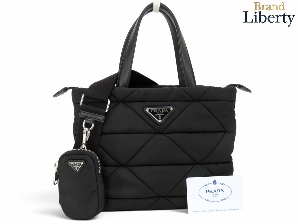 Rakuten - 【美品】プラダ PRADA テスート スモール パデッド キルティング ナイロン トートバッグ 2WAY ハンドバッグ ショルダーバッグ ポーチ付き NERO ブラック ナイロン レザー 1BG373　【中古】