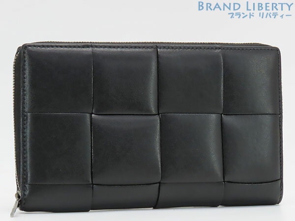 【美品】ボッテガ ヴェネタ BOTTEGA VENETA マキシ イントレチャート カセット ジップアラウンドウォレット ラウンドファスナー長財布 ブラック カ...