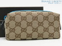 【未使用】グッチ GUCCI GGキャンバス ポーチ コスメポーチ 化粧ポーチ 小物入れ マルチケース ベージュ ブルー キャンバス レザー 29596 【中古...