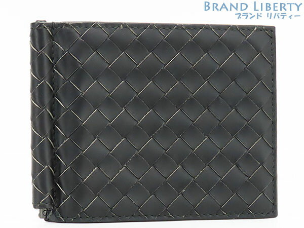 【超美品】ボッテガ ヴェネタ　BOTTEGA VENETA　イントレチャート VN ウォレット　二つ折り札入れ財布　マネークリップ付き　コンパクト財布　ブラック　カーフレザー　123180　【中古】