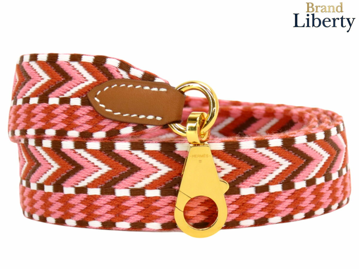 乐天商城 - 【激レア新品同様】エルメス HERMES バンドリエール サングル カヴァル 25mm ショルダーストラップ 調節不可 ローズコンフェッティ ホワイト オレンジ ブラウン トワル スイフト ゴールド金具 Y刻　【中古】