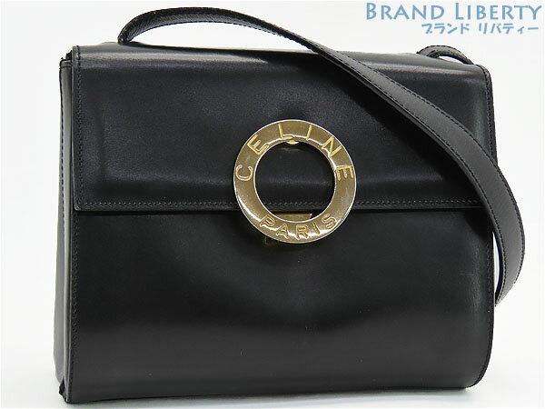 乐天商城 - 【美品】セリーヌ　CELINE　ヴィンテージ　サークルロゴ金具　斜め掛け ショルダーバッグ　ショルダーポーチ　ポシェット　ブラック ゴールド金具　カーフレザー　【中古】