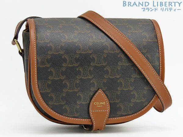 【新品同様】セリーヌ　CELINE　トリオンフ　ミディアム フォルコ バッグ　斜め掛け ショルダーバッグ　ショルダーポーチ　ポシェット　タン ブラック ブラウン　191502BZJ.04LU　【中古】