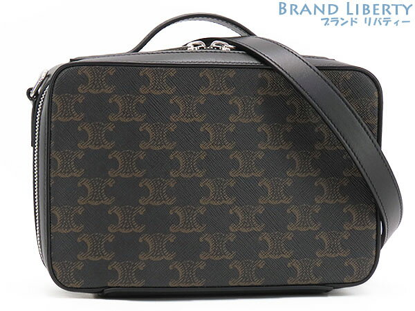 乐天商城 - 【ほぼ新品】セリーヌ　CELINE　トリオンフ　メッセンジャーボックス　斜め掛け ショルダーバッグ　ハンドバッグ　ショルダーポーチ　ポシェット　ブラック ブラウン　PVC カーフレザー　113872EVJ.38SI　【中古】