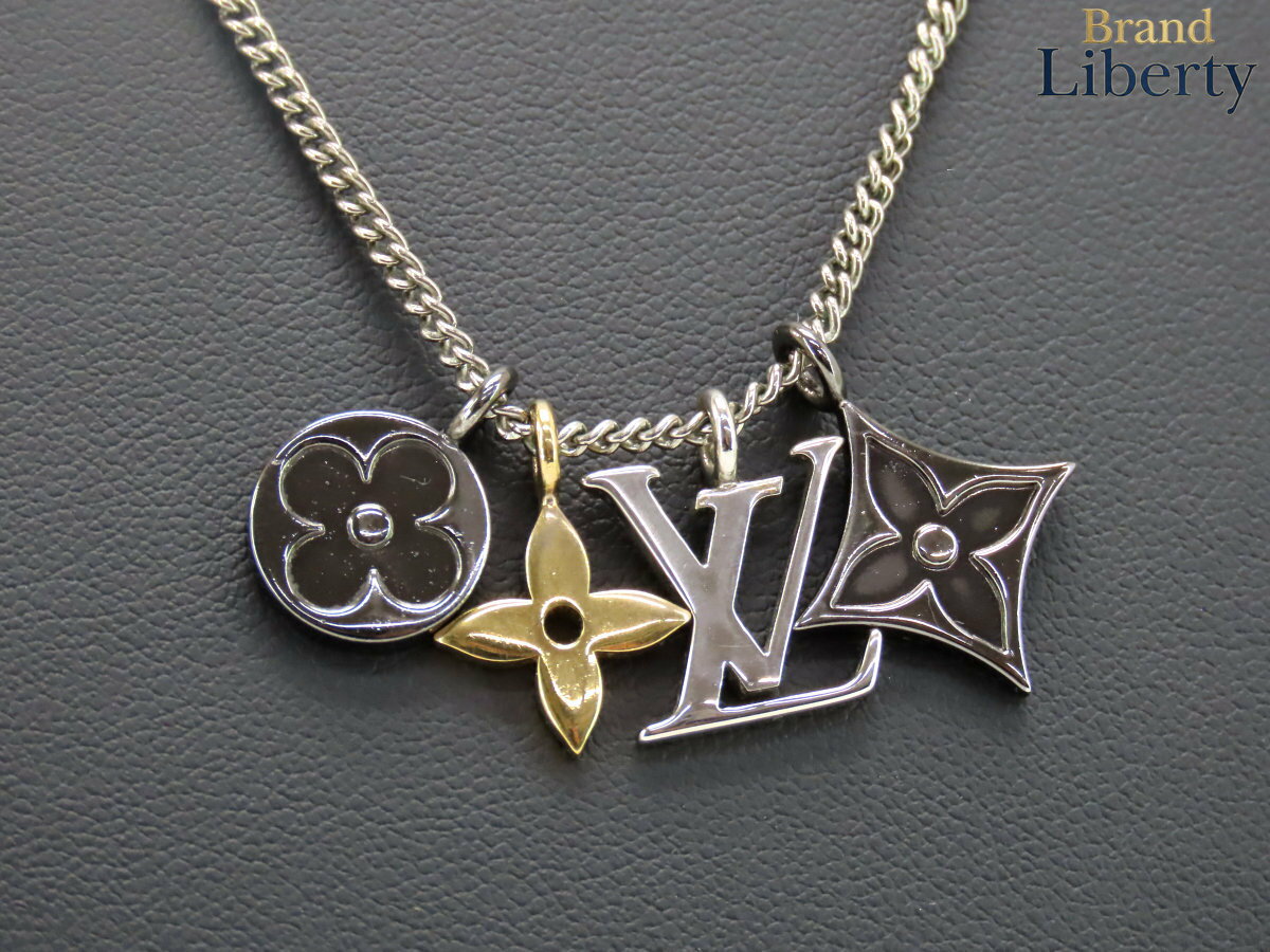 Rakuten - 【美品】ルイヴィトン LOUIS VUITTON ペンダント LV インスティンクト ネックレス シルバー ガンメタリックシルバー ゴールド M00521　【中古】