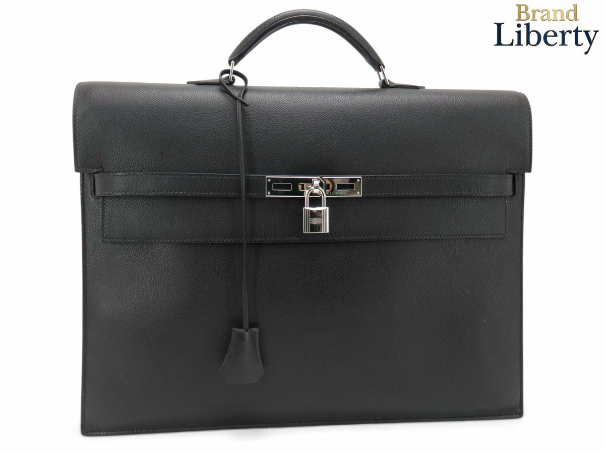 【外美品】エルメス HERMES ケリー デペッシュ ケリーデペッシュ 38 ビジネスバッグ ブリーフケース 書類かばん ハンドバッグ ブラック シルバー金具 ヴォーエプソン 043849CK □K刻　【中古】
