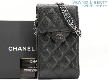 【未使用】シャネル　CHANEL　マトラッセ　ココマーク　キャビアスキン　フォンケース　フォンポーチ　チェーンショルダーポーチ　ポシェット　小物入れ　iPhoneケース　スマートフォンケース　ブラック　グレインドカーフスキン　AP2164　【中古】