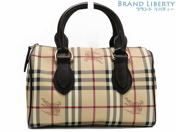 楽天Brand Liberty【超美品】バーバリー　BURBERRY　ヘイマーケットチェック　ミニボストンバッグ　ハンドバッグ　ベージュ ダークブラウン　PVC レザー　【中古】