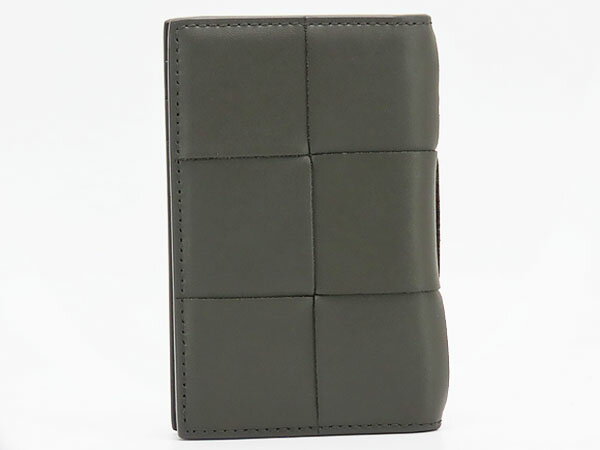 【未使用】ボッテガ ヴェネタ　BOTTEGA VENETA　マキシ イントレチャート　カセット フラップ カードケース　パスケース　名刺入れ　ダークグレー　カーフレザー　748053　【中古】
