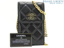 【レア超美品】シャネル　CHANEL　マトラッセ　ココマーク　フォンケース　フォンポーチ　チェーンショルダーポーチ　ポシェット　iPhoneケース　スマートフォンケース　ブラック　AP2636　【中古】