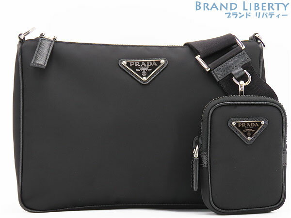 【美品】プラダ　PRADA　Re-Nylon リナイロン　斜め掛け ショルダーバッグ　メッセンジャーバッグ　クラッチバッグ　セカンドバッグ　ポーチ付き　ブラック　再生ナイロン レザー　2VH113　【中古】