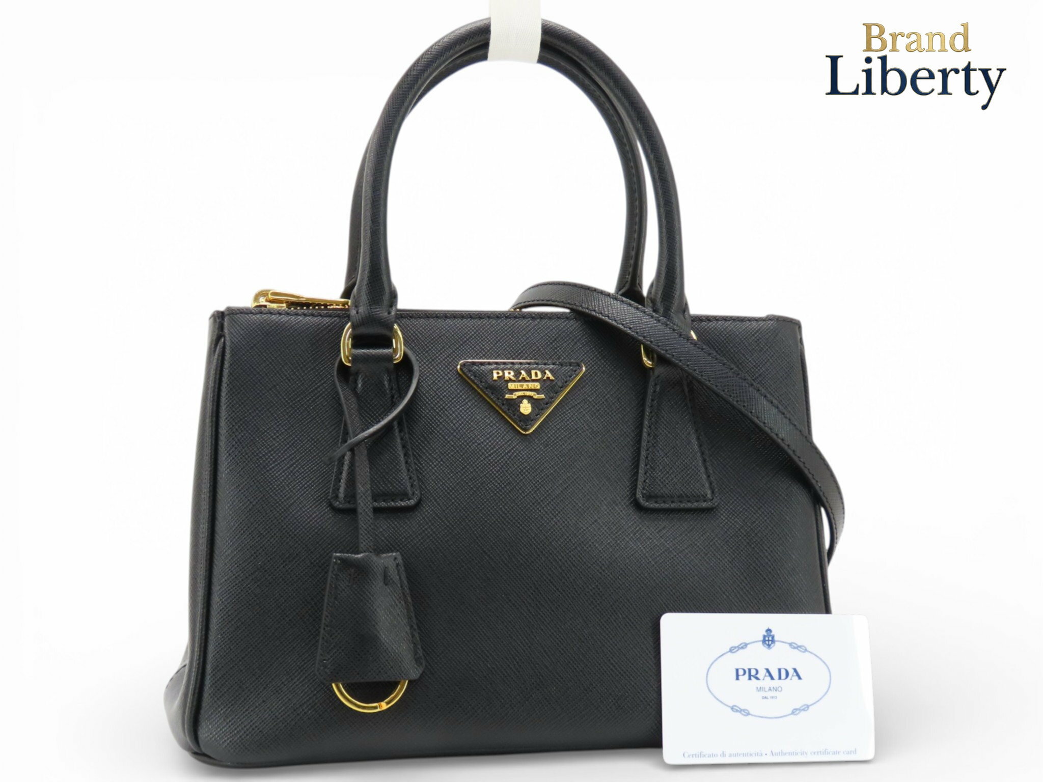 乐天商城 - 【ほぼ新品】プラダ PRADA サフィアーノ ラックス ガレリア スモール 2WAY ハンドバッグ ショルダーバッグ トートバッグ NERO ブラック レザー 1BA896　【中古】