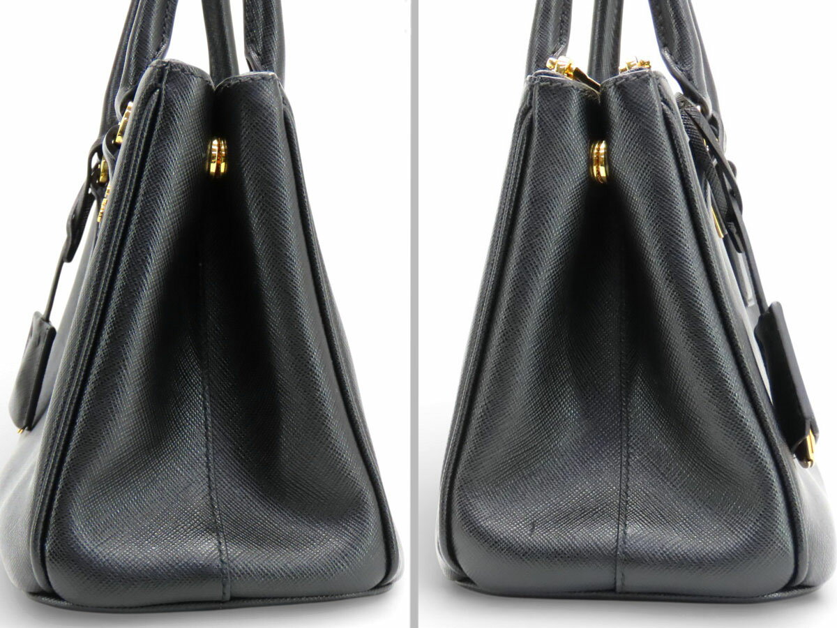【ほぼ新品】プラダ PRADA サフィアーノ ラックス ガレリア スモール 2WAY ハンドバッグ ショルダーバッグ トートバッグ NERO ブラック レザー 1BA896　【中古】