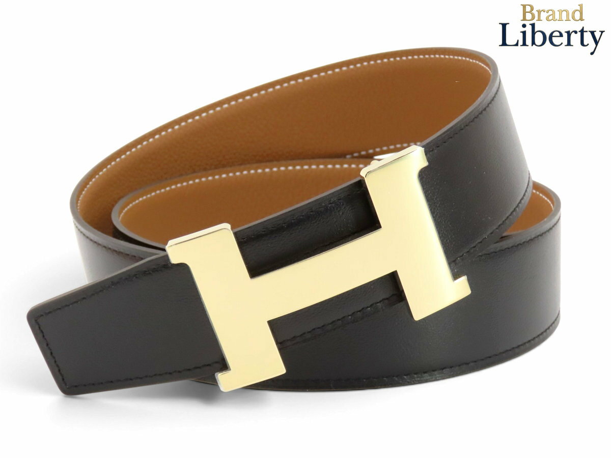 Rakuten - 【未使用】エルメス HERMES コンスタンス Hベルト パーマブラス リバーシブル 38MM ワイド 幅広 90 ゴールド ブラック ゴールド金具 トゴ ボックスカーフ バックル：H074562CP2K ベルト：H077971CAAA090 K刻　【中古】