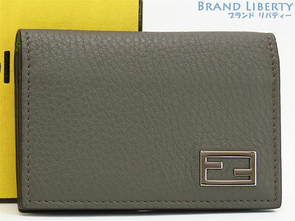 【外超美品】フェンディ　FENDI　メタルロゴ　レザー　バイカラー　カードケース　名刺入れ　パスケー..