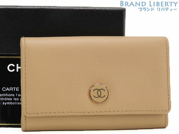 【未使用】シャネル CHANEL ココボタン 6連 キーケース キーリング キーホルダー ベージュ ゴールド金具 カーフレザー A20909 【中古】