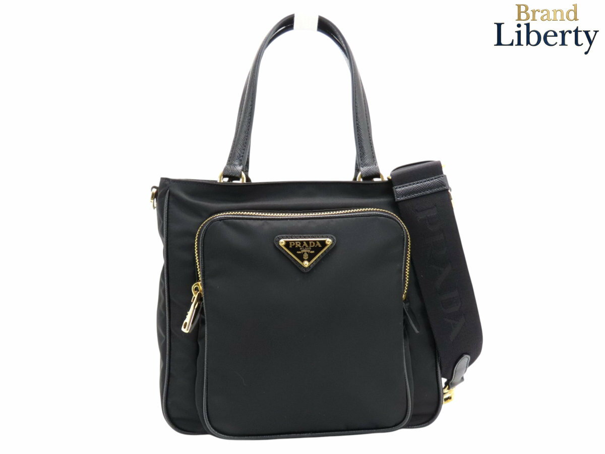 其它 - 【未使用】プラダ PRADA ナイロンサフィアーノ トライアングル 2WAY トートバッグ ハンドバッグ ショルダーバッグ NERO ブラック ナイロン サフィアーノレザー 1BG308　【中古】