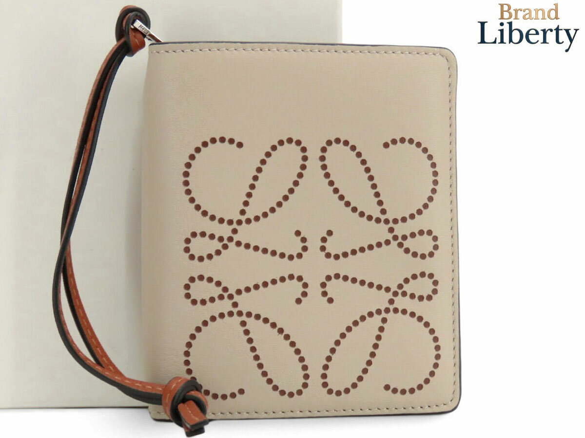 LOEWE - 【新品同様】ロエベ LOEWE アナグラム コンパクト ジップ ウォレット 二つ折り財布 コンパクト財布 ライトオート アイボリー タン ブラウン ソフトグレインカーフ 103.54.Z41　【中古】