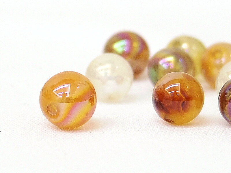 【天然石ビーズ】 カーネリアンオーラ（蒸着紅玉髄）　6mm玉　穴あき　10個入り【...