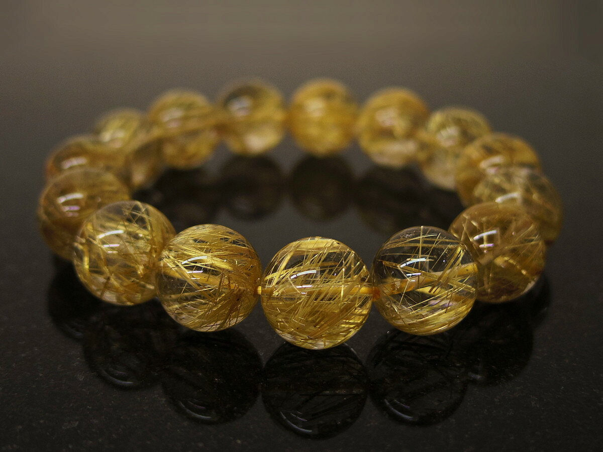 【パワーストーン】タイチンルチルクォーツ　14mm玉　ブレスレット【針入り水晶】...