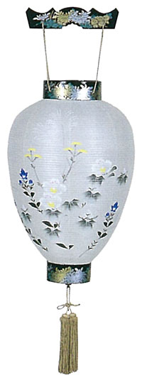 Rakuten - お盆ちょうちん【壺型】天上黒蒔絵　芙蓉　絹張【御所提灯】