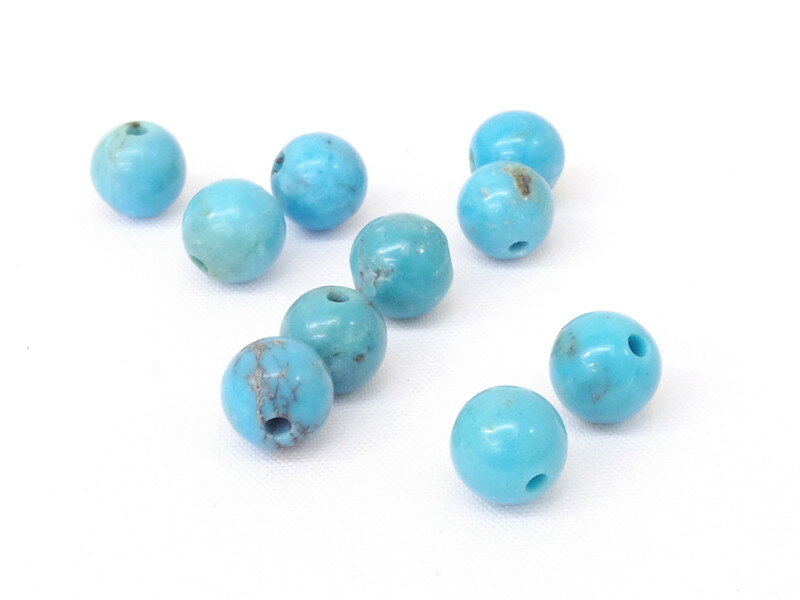 乐天商城 - 【天然石ビーズ】 ターコイズ　6mm玉　穴あき　10個入り【トルコ石】【パワーストーン】