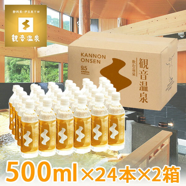 観音温泉水 ペットボトル 500ml × 24本入り × 2箱=計48本 ミネラルウォーター 国産天然水 飲む温泉水 2ケース 飲泉 天然シリカ水 超軟水 強アルカリ天然水