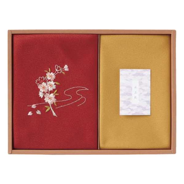 草花の遊び 刺繍入り二巾風呂敷 ＆ 金封包み / 赤 250-14 内祝い ギフト 結婚内祝い 出産内祝い 景品 結婚祝い 引き出物 香典返し お返し