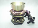 【仏具】 本願寺派用広丸リン六角台付セット 広丸りん2.5寸りん布団(紫金欄)リン台(タメ色)黒檀金欄4寸りん棒台同色 りん おりん りんセット rin 国産 ...