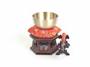 【仏具】 本願寺派用広丸リン六角台付セット 広丸りん2.8寸りん布団(赤金欄)リン台(タメ色)黒檀金欄4寸りん棒台同色 りん おりん りんセット rin 国産 ...