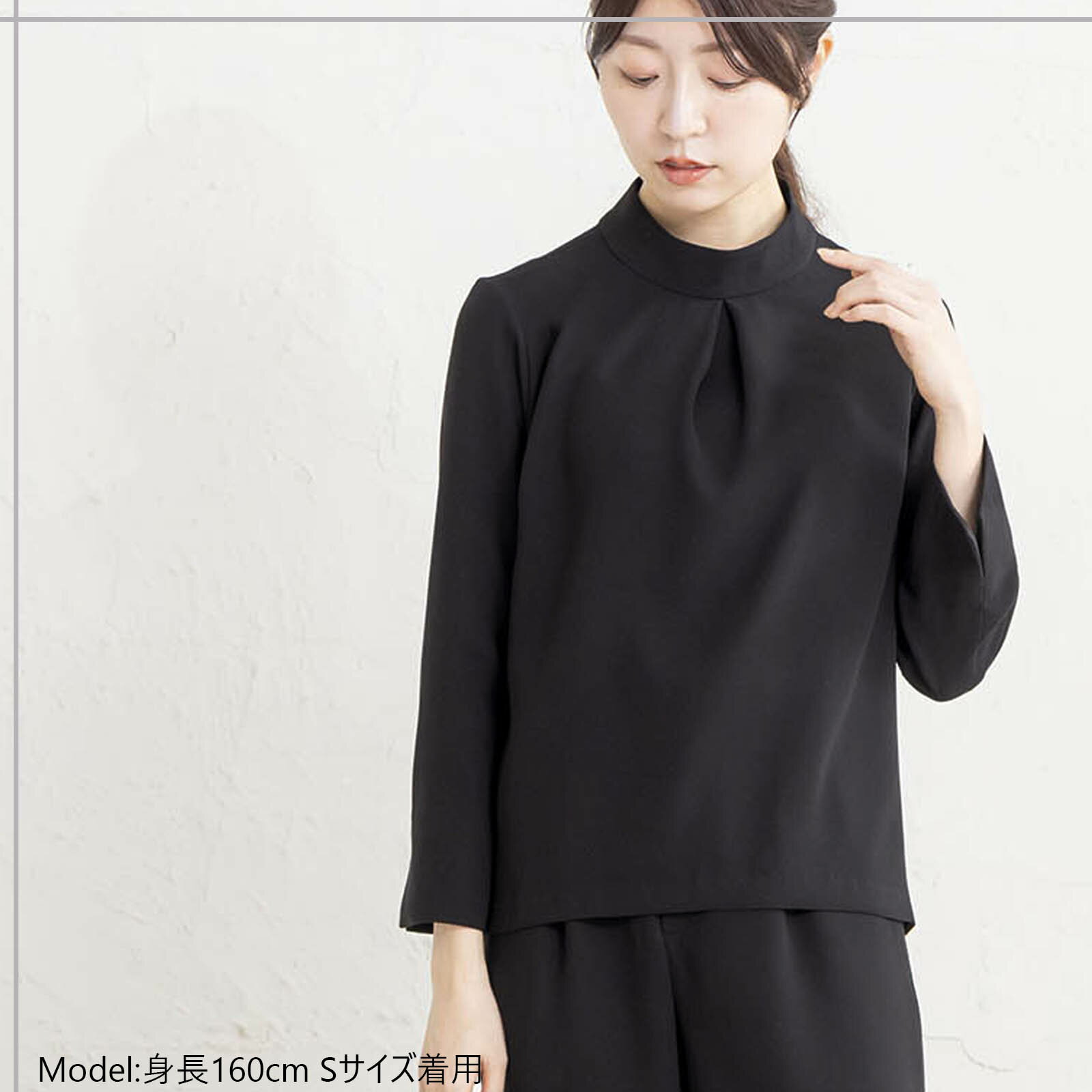 ブラウス レディース 大きめ bow 喪服 礼服 スタンドネック スタンド ハイネック プルオーバー ブラックフォーマル オールシーズン 単品 ブラックスーツ スーツ 女性 日本製生地 洗える ウォッシャブル 大きいサイズ きれいめ シンプル 着回し - Image 2