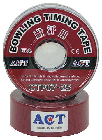 ACT ボウリングテープ　CTP-07-25mm 耐汗用 サイズ：幅25mm×長さ4m カラー：エンジ 粗めの生地に耐汗用接着剤を使用。 サイズを合わせてサム・フィンガー共にご使用いただけます。 24巻セットは こちら