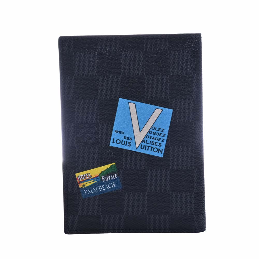 【中古】LOUIS VUITTON ルイヴィトン グラフィット クーヴェルテュール パスポール パスポートケース ブラック メンズ by