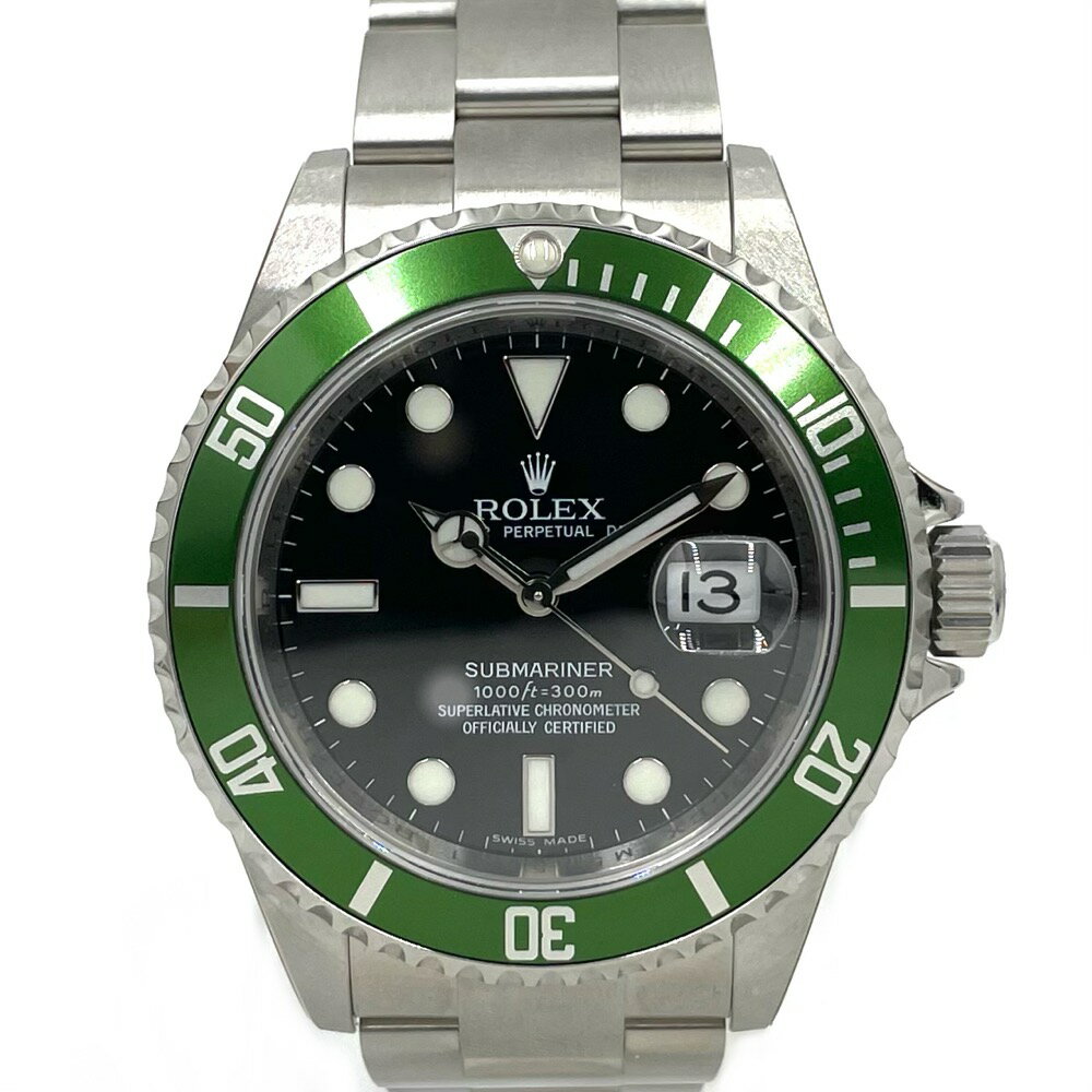 ロレックス 腕時計 メンズ サブマリーナ デイト 黒文字盤 M番 AT ROLEX 16610LV 自動巻き ステンレススチール シルバー グリーン 緑 美品【中古品】