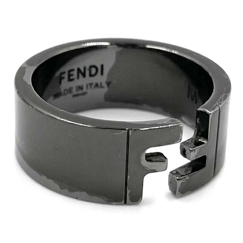 【在庫一掃】 フェンディ 指輪 メンズ FFロゴ ルテニウムカラーリング アクセサリー 小物 Mサイズ 太め FENDI 約21.5号 ガンメタル 約9.2g【中古品】