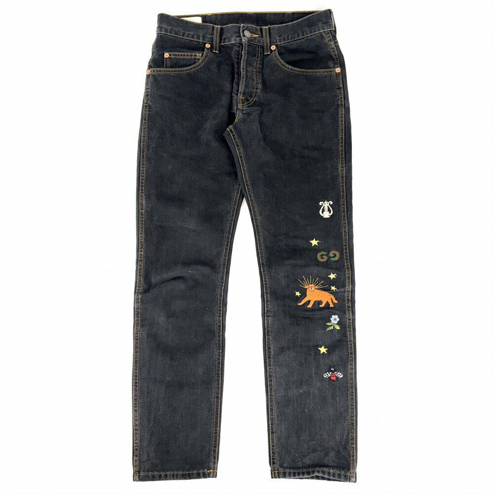 グッチ デニムパンツ メンズ 刺繍 アパレル ボトムス 服 ビー 蜂 スター 鹿 GUCCI 408637 ブラック系 コットン 【中古品】のサムネイル