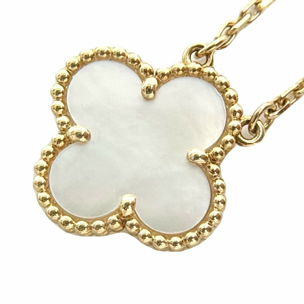 ヴァンクリーフ＆アーペル ネックレス レディース ヴィンテージアルハンブラ ペンダント アジャスター付き 18金YG 750 ジュエリー アクセサリー Van Cleef & Arpels K18イエローゴールド マザーオブパール マザーオブパール VCARA45900 ホワイト 白 約5.1g 美品【中古品】のサムネイル