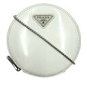 プラダ ポーチ ユニセックス トライアングルロゴ ミニショルダーバッグ メンズ レディース 男女兼用 ラウンド PRADA 1NR003 レザー ホワイト 白 シルバー金具 美品【中古品】(4)