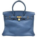 エルメス ハンドバッグ レディース バーキン35 内縫い 鞄 かばん HERMES □G レザー ブルー系 ゴールド金具 美品2003年【中古品】