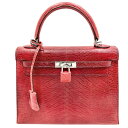 エルメス ハンドバッグ レディース ケリー25 外縫い 肩掛け 斜め掛け Kelly かばん 鞄 HERMES □J リザード レッド 赤 シルバー金具2006...