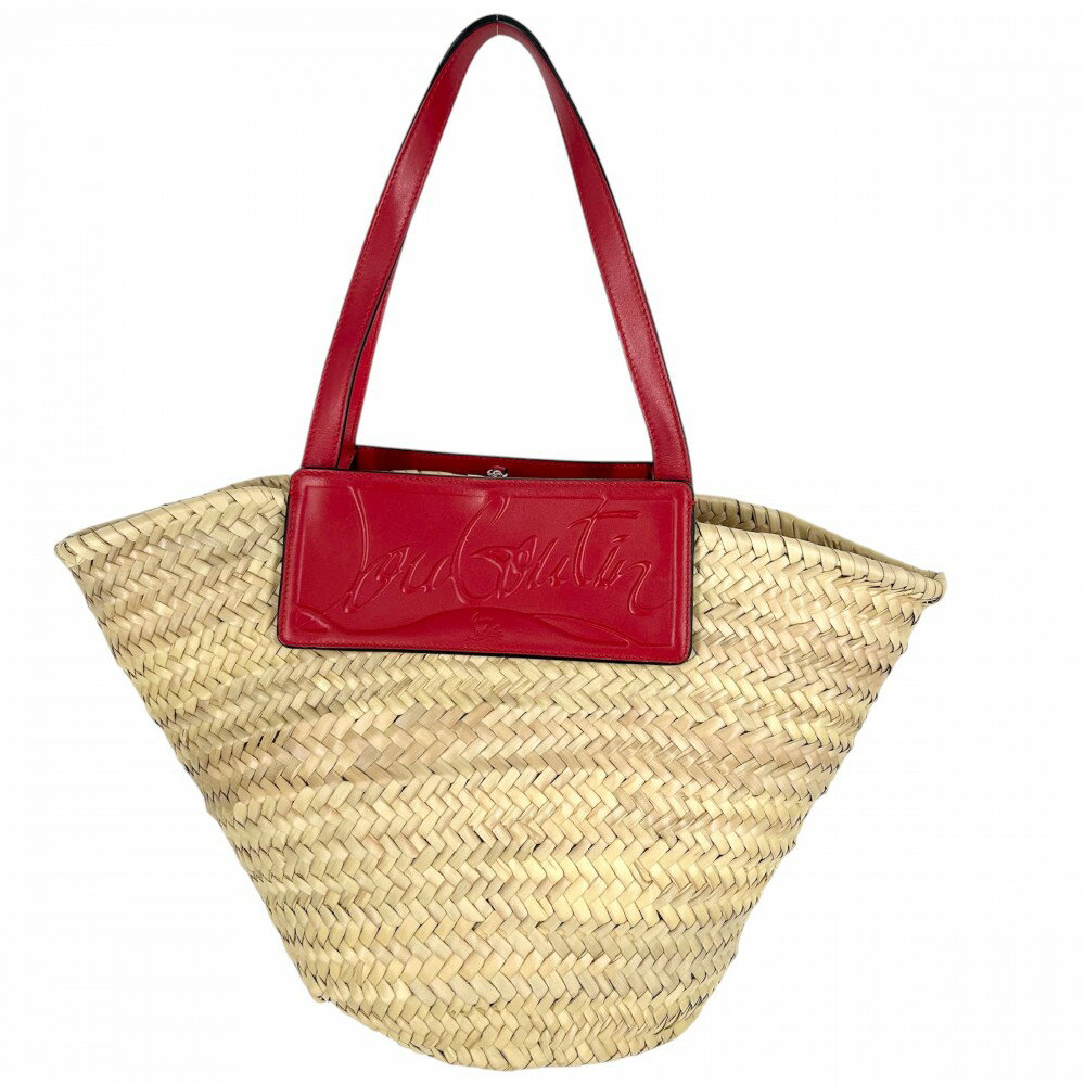 クリスチャンルブタン トートバッグ レディース Loubishore ルビショア かごバッグ ハンドバッグ 肩掛け Christian Louboutin 1215220 ラフィア レザー レッド 赤 ブラウン 茶 シルバー金具 美品【中古品】のサムネイル