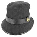 グッチ 帽子 ユニセックス GGキャンバス バケットハット ダブルG ファッションアイテム レザー Mサイズ メンズ レディース GUCCI 576587 ポリエステル コットン ナイロン ブラック 黒 ゴールド金具【中古品】