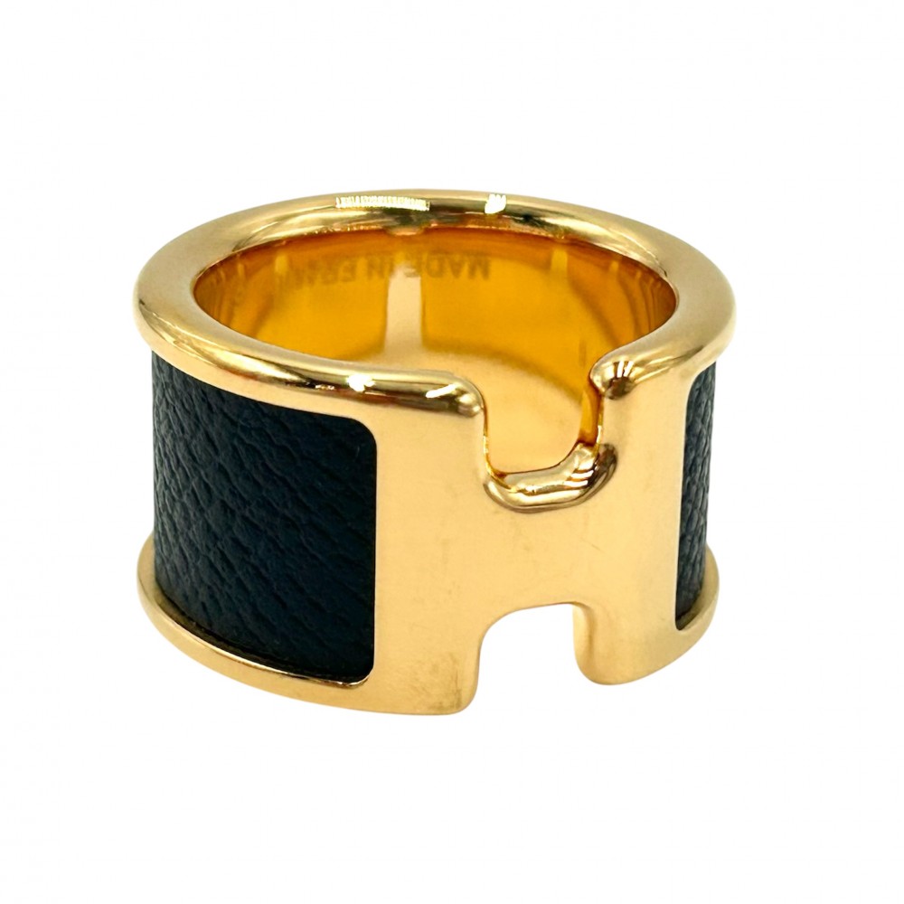 エルメス 指輪 レディース オランプGM リング アクセサリー ジュエリー 小物 Sサイズ レザー Hロゴ HERMES ヴォーマダム 約13号 ゴールド ブラック 黒 約8.0g【中古品】のサムネイル