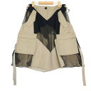 サカイ ボトムス レディース シースルー ハーフパンツ ワイドパンツ 服 3サイズ Sacai ベージュ ブラック 黒 シルバー金具 コットン ポリエステル 美...