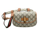 グッチ ウエストバッグ メンズ バンブー ボディバッグ ウエストポーチ 鞄 かばん GUCCI 681137 GGスプリームキャンバス レザー ベージュ ブラウ...