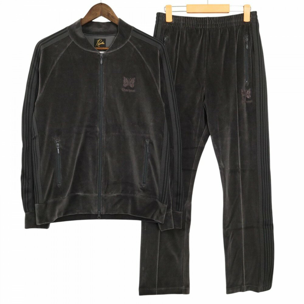 ニードルス セットアップ メンズ ロゴライン トラックジャケット ベロアジャージ パンツ アパレル 服 Needles S チャコール グレー金具 コットン ポリエステル 春 秋 美品【中古品】