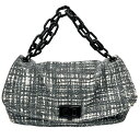 プラダ ハンドバッグ レディース トライアングルロゴ チェーンショルダーバッグ 肩掛け 斜め掛け 鞄 かばん PRADA ツイード プラスチック グレー ブラック 黒 ゴールド金具【中古品】(4)