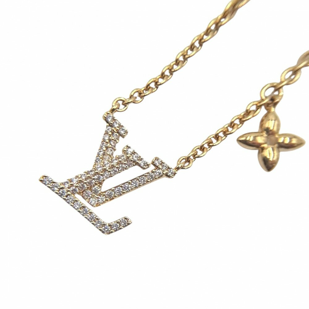 【在庫一掃】 ルイヴィトン ネックレス レディース LV アイコニック アクセサリー アジャスター付き LOUIS VUITTON ラインストーン M00596 ゴールド 約6.5g 美品【中古品】のサムネイル