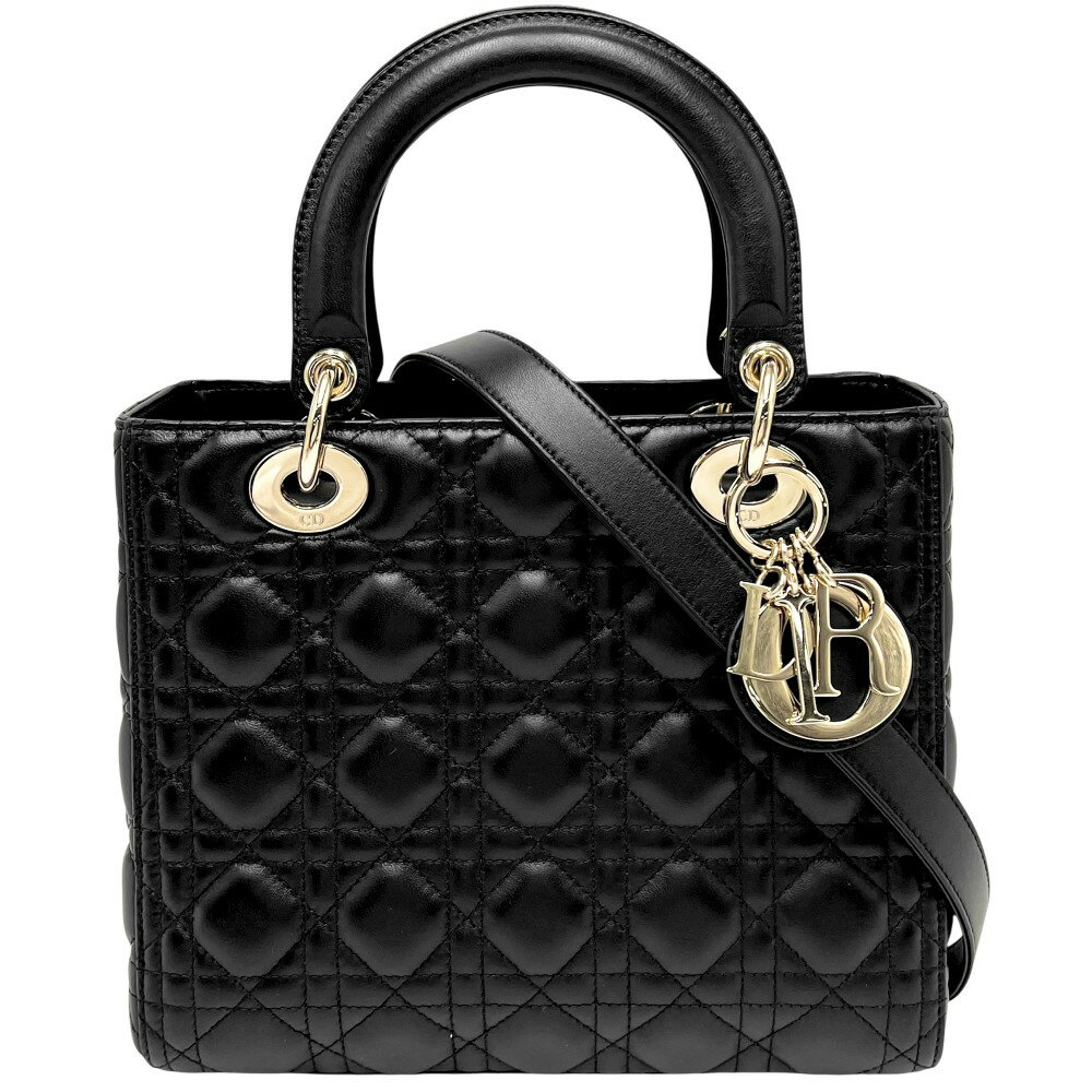 ディオール 2WAY レディース カナージュ レディディオール ミディアム ショルダーバック 肩掛け 斜め掛け ハンドバッグ Dior ラムスキン ブラック 黒 ゴールド金具【中古品】のサムネイル