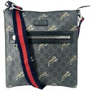 グッチ ショルダーバッグ メンズ タイガー 虎 GUCCI 474137 GGスプリームキャンバス レザー ブラック 黒 グレー シルバー金具【中古品】
